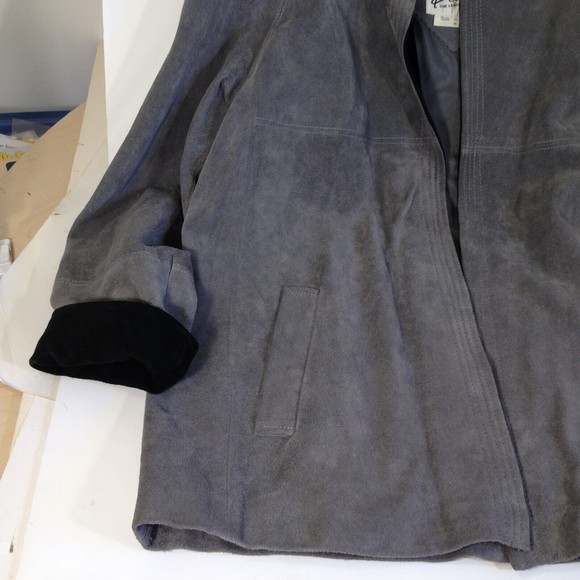 Vintage Bermans Womens Leather Suede Jacket Size 16 Gray w/Black Trim - Picture 4 of 12